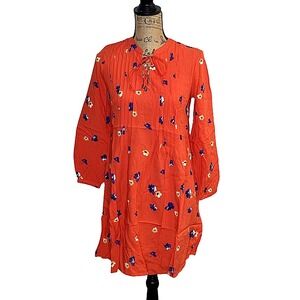Old Navy Peasant Bohemian Shirt Dress‎ Women's Orange Flora Size Medium (2809)